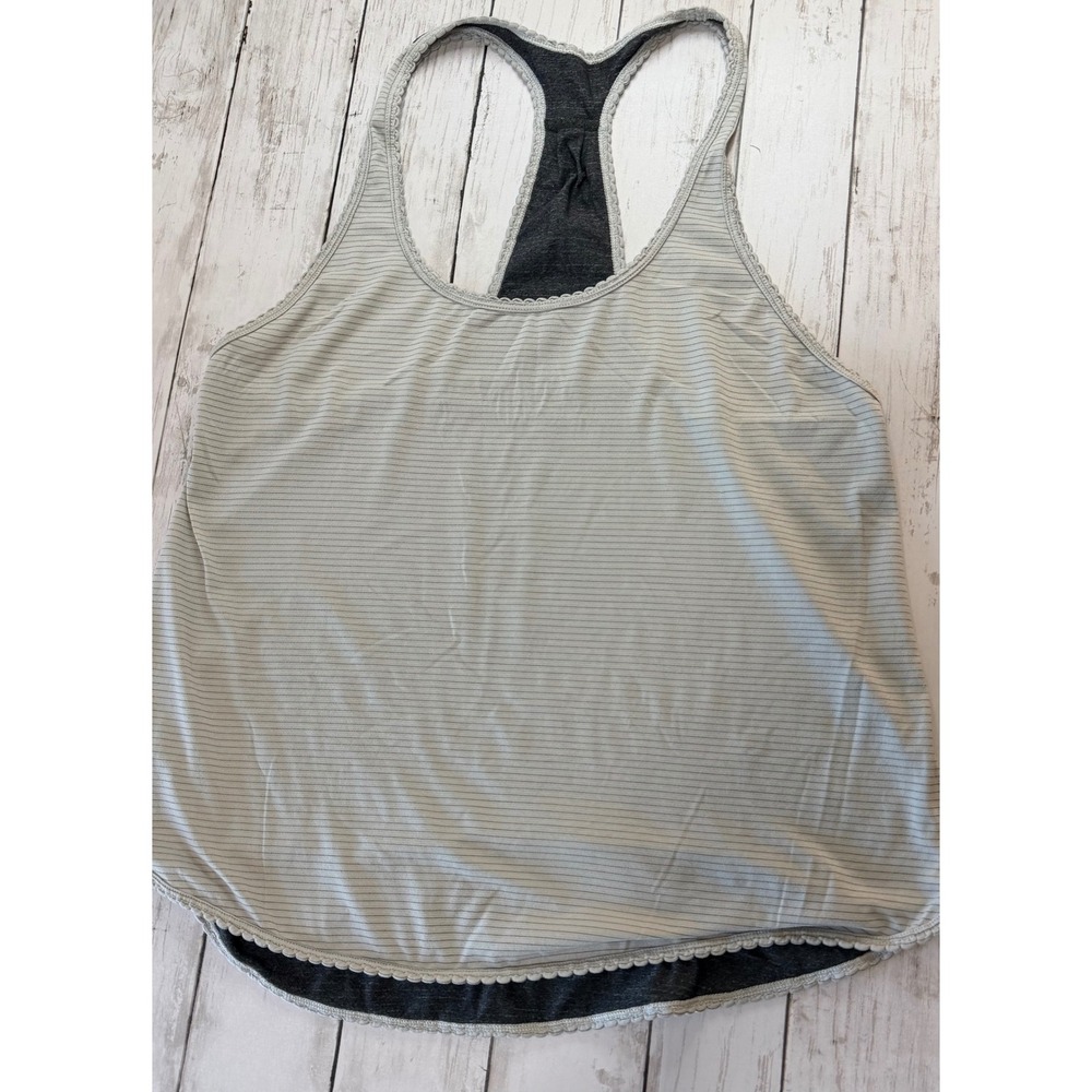 Lululemon Racerback Tank Top Striped Picot Trim Athletic Yoga Shirt Grey Green